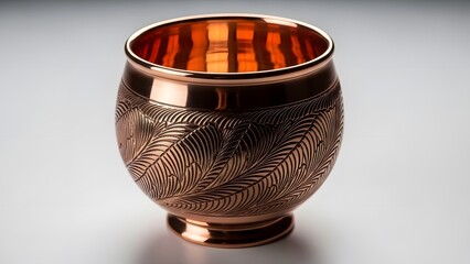 Traditional indian handcrafted copper tumbler with leaf engravings