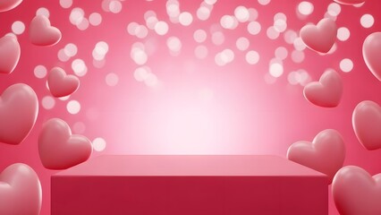 Pink heart display podium with bokeh background for romantic events