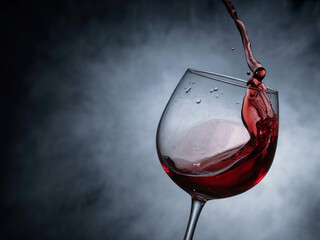 Dynamic splash of rich red wine dramatically captured being poured into a glass