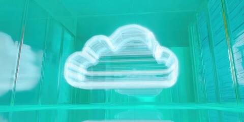 Glowing Cloud Computing Icon in Modern Server Room Premium Digital Infrastructure for Tech Marketing and Content