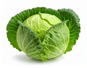 Obraz premium Fresh green cabbage isolated on white background with studio lighting.
