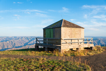 Canyon Top Fire Lookout On Sunny Day
