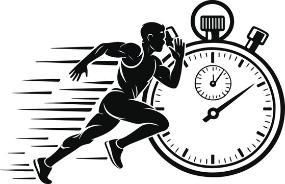 Runner sprint silhouette with stopwatch timer speed concept vector