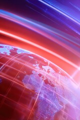 Breaking news live television broadcast template with a glowing blue digital world map background and red news banner for professional TV studio graphics