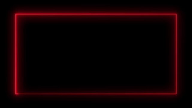 Abstract moving neon square, neon light blue rectangle frame, glowing neon line frame web neon box. empty neon box, empty neon frame on black background.