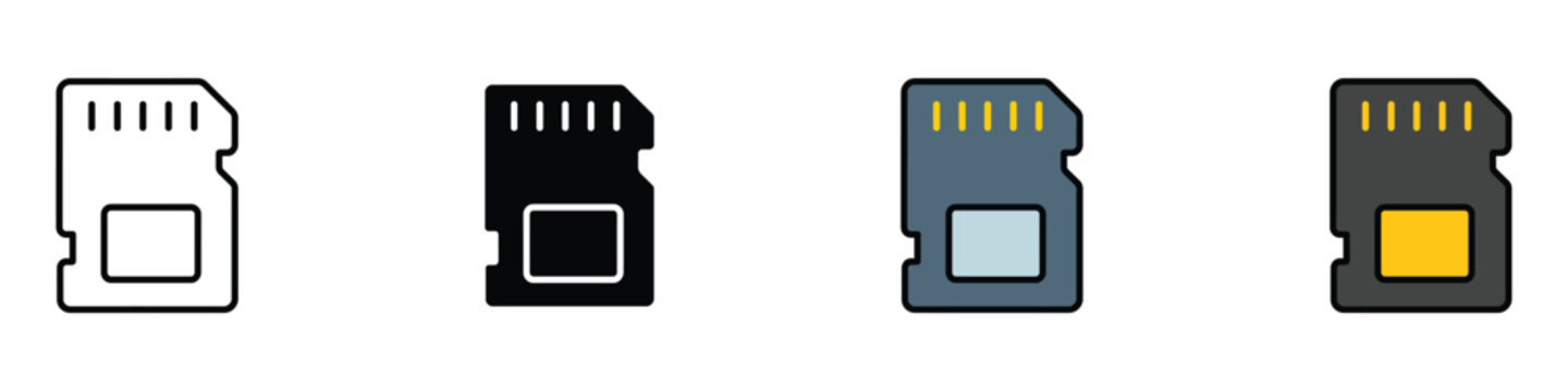 Memory card icon set vector. Secure digital card, data storage symbol. vector illustration.