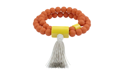 Orange Beaded Bracelet with Yellow Cylinders and Tassel