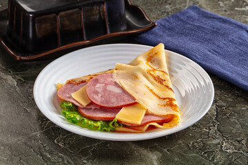 Ham and cheese pancakes for breakfast