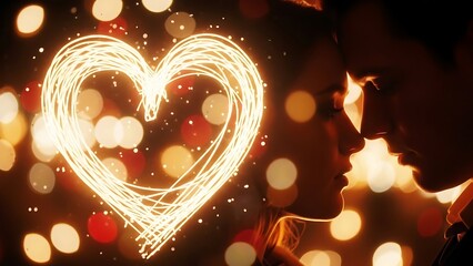 Couple sharing a romantic moment under sparkling lights