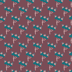 Burgundy Teal Berry Sprig Pattern
