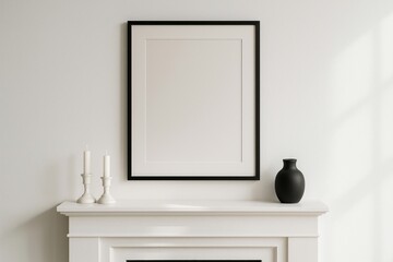 Obraz premium Minimalist mantel with framed art.