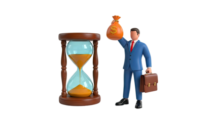 Businessman with Money Bag and Hourglass