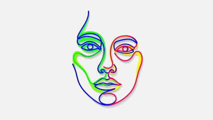 Vibrant abstract face with colorful swirling lines and dual perspective