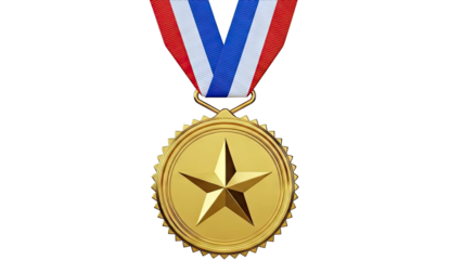 Gold Medal with Star and Red, White, and Blue Ribbon