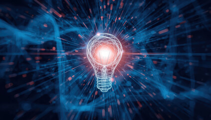 Glowing light bulb innovation concept technology energy idea network