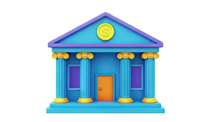 3D Cartoon Bank Building with Dollar Sign