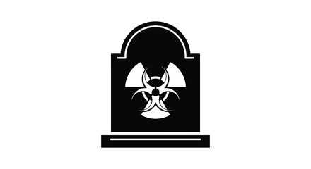 A stark black tombstone design featuring a biohazard symbol a chilling representation silhouette