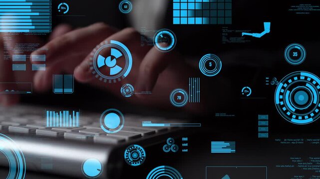 This image captures a futuristic digital interface with various graphs and charts, showcasing data interaction on a touchscreen in a dark setting, emphasizing technology and innovation. Xenic