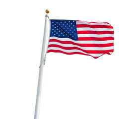 American flag on flagpole, isolated on transparent background