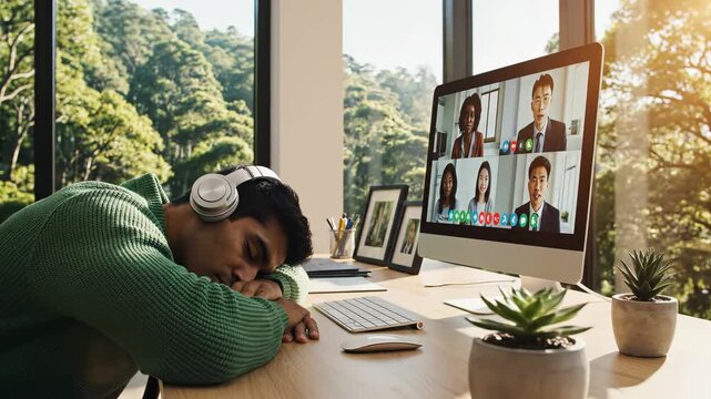 Person sleeping during online meeting