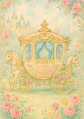 Naklejka premium Fairytale carriage amidst roses