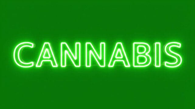 Neon Cannabis Sign on Green Background