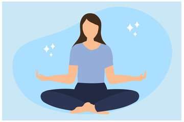 Obraz premium woman meditating and sits in lotus position. Relax, calmness and concentration vector illustration