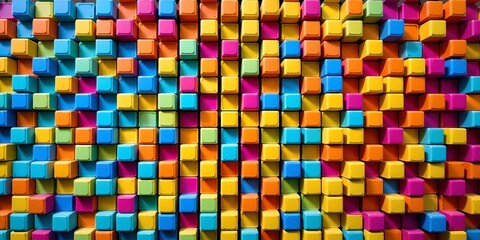 Colorful Tiled Mosaic with Optical Depth and Artificial Lighting