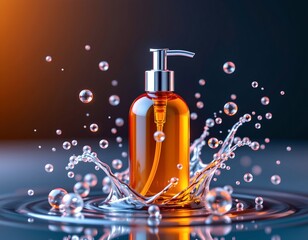 Amber Glass Pump Dispenser Floating Amid Soap