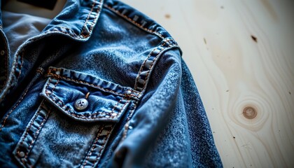 Closeup Vintage Denim Jacket with Contrasting Stitching