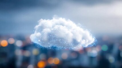 Cloud Computing Innovation: A luminous cloud of digital data hovers above a blurred cityscape, symbolizing the boundless potential and interconnectivity of technological advancement. - Powered by Adobe