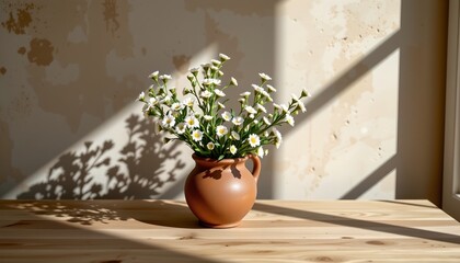 Serene Wildflower Arrangement Rustic Clay Pot