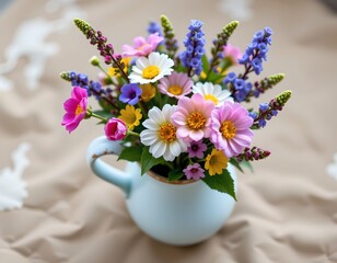 Spring Wildflower Bouquet Rustic Pitcher