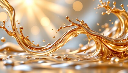 Golden Liquid Splashes and Swirling Waves Luxurious Motion
