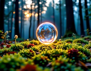 Mystical Glowing Orb Over Enchanted Forest