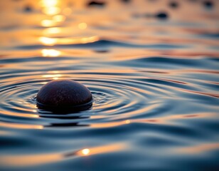 Serene Sunrise Reflection with Floating Smooth Stone