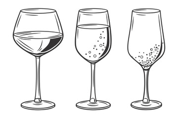 Three wine glasses with different contents isolated on white background, Vector