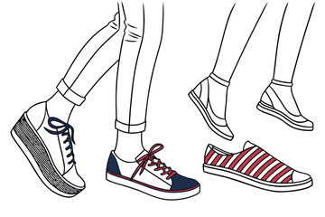 Casual shoes and legs illustration isolated on white background, Vector