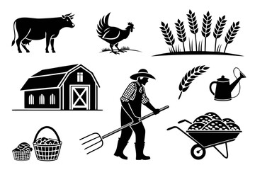 Farm life and agriculture isolated on white background, Vector