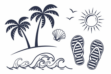 Tropical beach scene isolated on white background, Vector