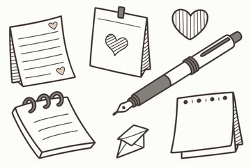 Assorted writing tools and notes isolated on white background, Vector