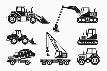 Collection of construction vehicles isolated on white background, Vector
