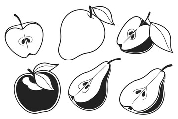 Assorted fruit illustrations isolated on white background, Vector