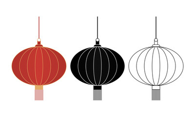 Chinese lantern set in three simple styles suitable for Chinese New Year, festival decoration, and Asian cultural design.
