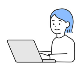 パソコンをする女性のイラスト　ベクター