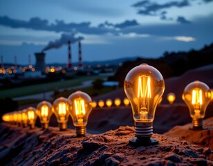 Glowing Light Bulbs Over Rocky Nightscape