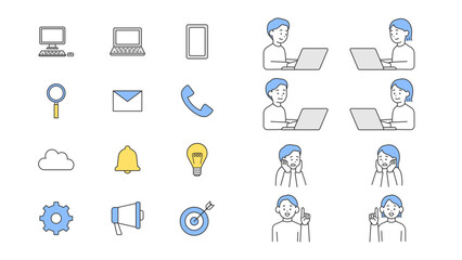 ビジネス用のアイコンと人物イラストセット　ベクター