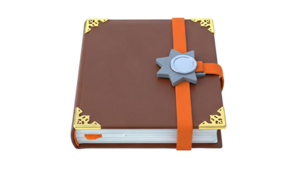 Brown Book with Gold Corners and Orange Strap