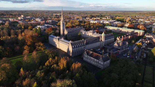 Drone view of St. Patrick's College, Maynooth University. Education, Ireland.