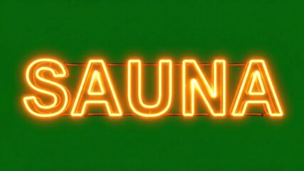 Neon Sign with the Word Sauna on Green Background
